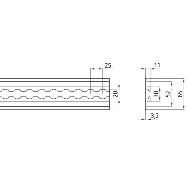 Airlineschiene breit, Flügel unten, Aluminium eloxiert, 3000 mm – Bild 3