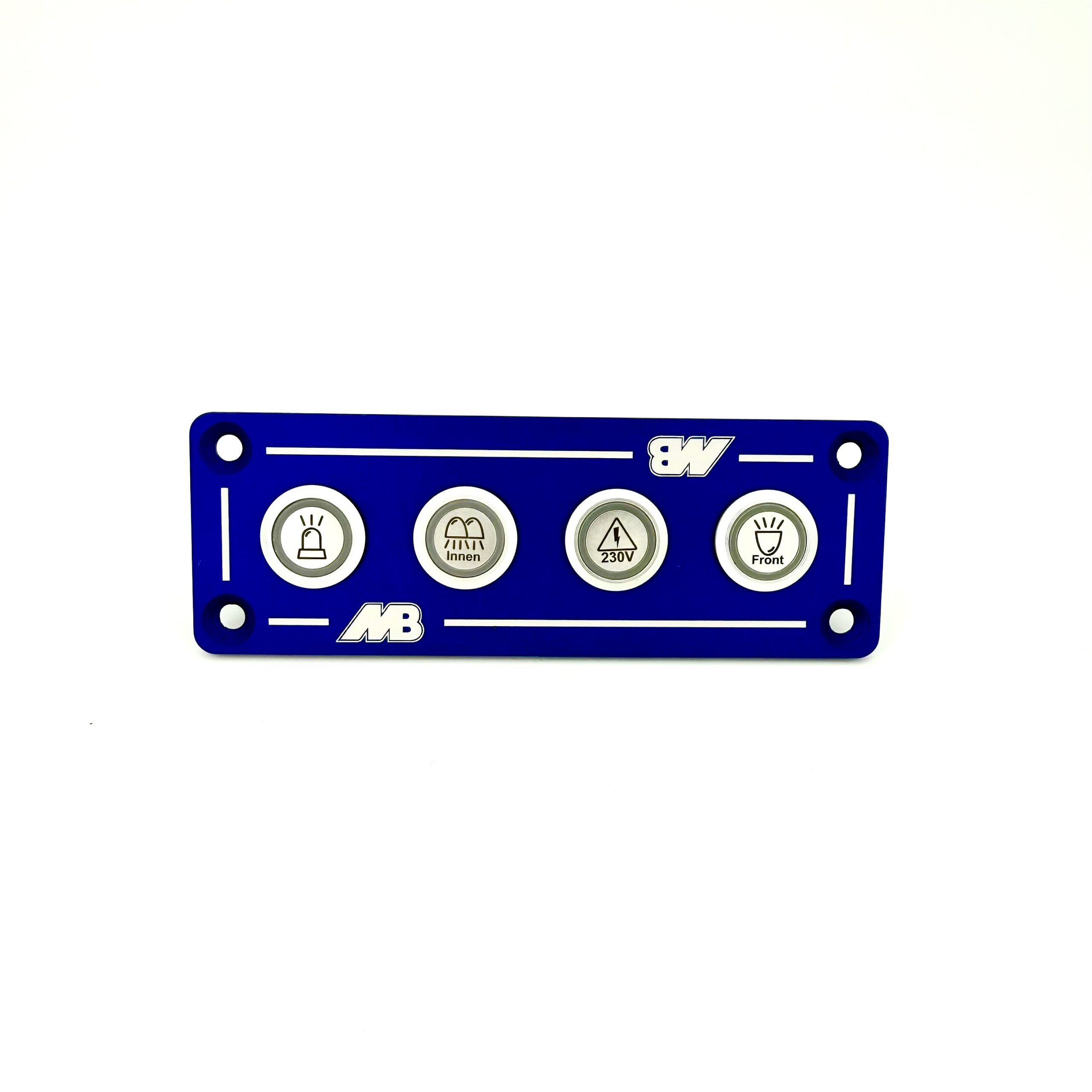 Bedienpanel f. Drucktaster, 4-fach, blau eloxiert, gelasert 2 Bedienpanel f. Drucktaster, 4-fach, blau eloxiert, gelasert – Bild 2